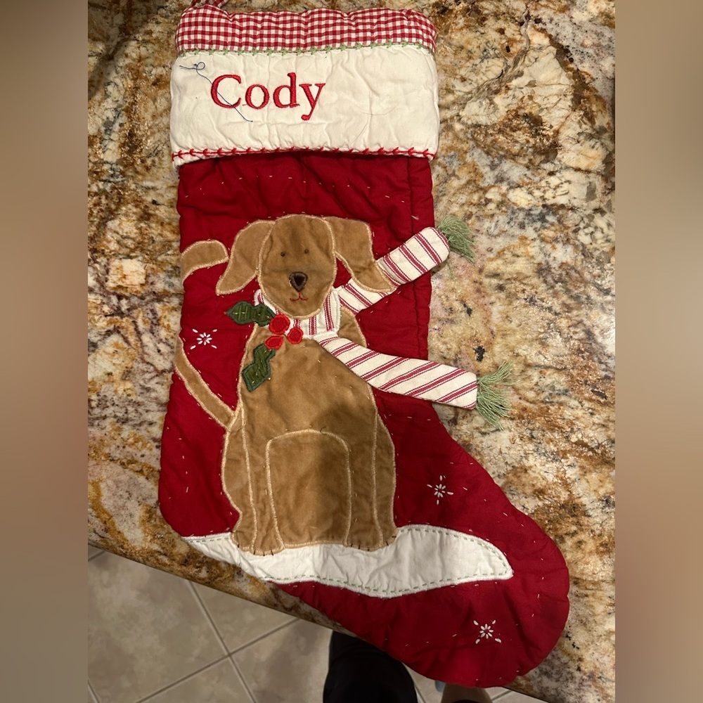 Pottery Barn Kids Red and Tan Dog Holiday Stocking